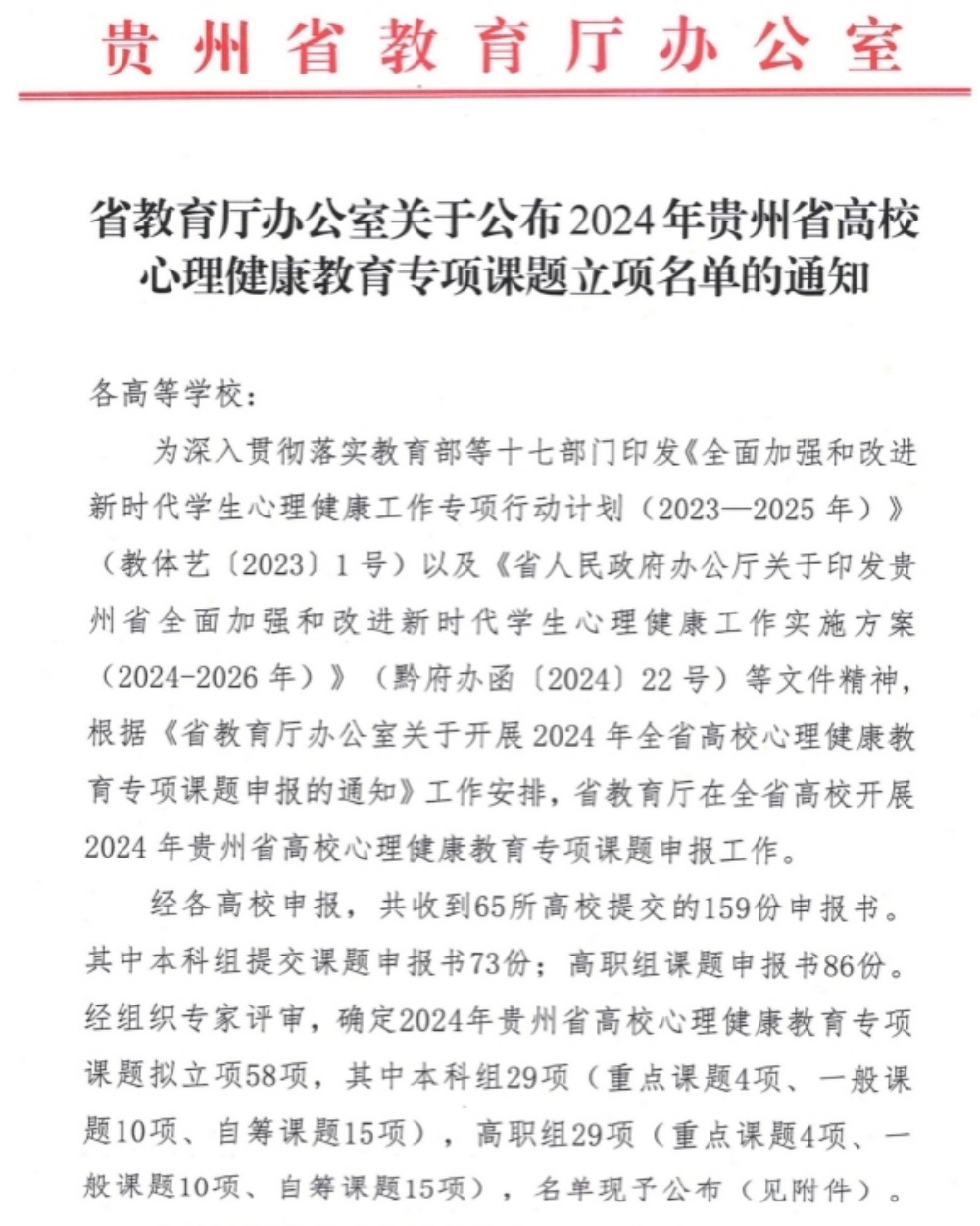 喜报丨皇冠hg8868新版注册首页获批2024年贵州省高校心理健康教育专项课题立项